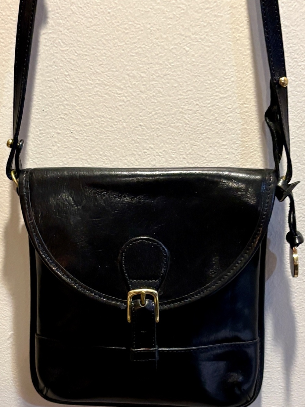 Brahmin Black Leather Crossbody with Gold-Tone Accents